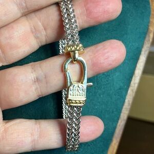 Silver and Gold Chain Bracelet - Charm Friendly; Stackable; Two-Tone 7”